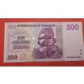 2007  Zimbabwe 500 Dollars Banknote