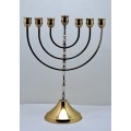 Vintage 24kt Gold Plated Original Karshi Jewish Menora 7 Branch Candle holder-Handmade in Jerusalem.
