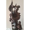 Vintage Chinese Wood Carved Fisherman and Boy  -42cm tall