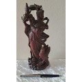 Vintage Chinese Wood Carved Figurine  -26cm tall  on stand (Chipped )