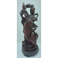 Vintage Chinese Wood Carved Figurine  -26cm tall  on stand (Chipped )