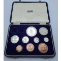 1952 South Africa Proof Coin set 9 Coins in Case(Please Note 2½ Shillings and ¼ Penny are not Proof)