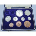 1952 South Africa Proof Coin set 9 Coins in Case(Please Note 2½ Shillings and ¼ Penny are not Proof)