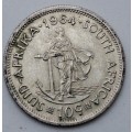 1964 South Africa SILVER .500  10 Cents 1st decimal series