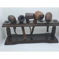 5 Used Vintage smoking Pipes with wooden stand-1 Antique Petersons System Pipe with sterling silver