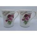 2 Vintage Argyle Bone China RUBY WEDDING - Cups Made in England