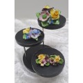 Vintage Denton Bone China Floral Brooch and Earrings with a Coalbrook Pendant(a few small chips)