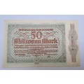 1923 Germany NOTGELD- 50 Million Mark -Stadt Duisburg -Emergency Money