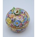 Vintage Herend Hvngary Hand Painted reticulated Floral Porcelain Trinket box/Possibly for potpourri.