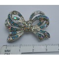 Vintage Iridescent Bow brooch -White Metal