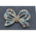 Vintage Iridescent Bow brooch -White Metal