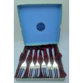 6pc Vintage Angora Best Electro Silver Plate E.P.N.S Cake Fork Set -Boxed