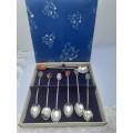 Set of 7 Vintage BARASCH SYLMAR Spoons.  Silver Plated Polished Gemstone Handle-Brazil