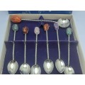 Set of 7 Vintage BARASCH SYLMAR Spoons.  Silver Plated Polished Gemstone Handle-Brazil