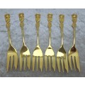 6 EETRITE 24KT Gold Plated Cake Forks. 14cm