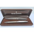 Vintage Chrome Sheafer Pen & Pencil set -Engraved with 1910-1985- 75 Year Celebration? in Case