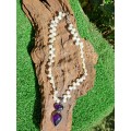 Vintage Genuine Pearl Necklace with Genuine Amethyst 925 Sterling Silver Pendant. 43cm