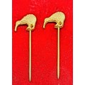 2 Vintage Gold Tone KIWI Lapel Pins
