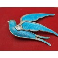 Vintage Designer 1950`s Norway Sterling 925 BLUE BIRD Brooch (Enamel have some damage)