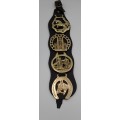 4 Horse Brasses on leather Strap - Tower Bridge ,Bath Abbey,