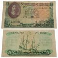 De Kock C44 Prefix - 1956 South Africa Five Pounds  Afrikaans-English Bank note -Circulated.