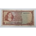 1966 TW de Jongh South Africa 1 Rand- R1 -English -Afrikaans - Prefix A428 -Bank Note