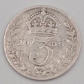 1909 United Kingdom Silver 3 Pence - Edward VII-Circulated