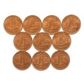 GREAT BRITAIN 1967 HALF PENNY **EXCELLENT** (10 COINS)