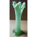 CARNIVAL GLASS-NORTHWOOD-OPALESCENT GREEN VASE 250MM **EXCELLENT**