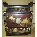 JAPANESE LACQUEREDHAND PAINTED BUTTERFLIES AND BIRDS JEWELLERY BOX 240X290MM