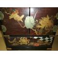 JAPANESE LACQUEREDHAND PAINTED BUTTERFLIES AND BIRDS JEWELLERY BOX 240X290MM