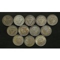 UNION 1948 TO 1959 3 PENCE **ALL DATES** (12 COINS)