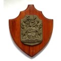 1961-1994 SOUTH AFRICA BRASS STATE PRESIDENT COAT OF ARMS PLAQUE 85X120MM