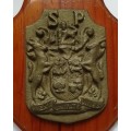 1961-1994 SOUTH AFRICA BRASS STATE PRESIDENT COAT OF ARMS PLAQUE 85X120MM