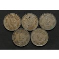 EGYPT 1939-1941 10 MILLIEMES (5 COINS)
