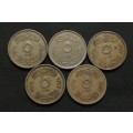 EGYPT FAROUK 5 MILLIEMES (5 COINS)