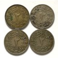 EGYPT 1924 2 MILIEMES (4 COINS)