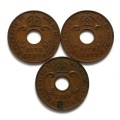 BRITISH EAST AFRICA 1941+1942+1943 5 CENTS (3 COINS)