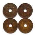 BRITISH EAST AFRICA 1941+1942+1943+1945 10 CENTS (4 COINS)