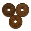 BRITISH EAST AFRICA 1941+1942+1943 10 CENTS (3 COINS)