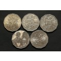 AUSTRALIA1982+1984+1996+1998+2010 50 CENTS (5 COINS)
