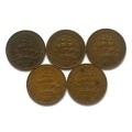UNION 1940 TO 1944 HALF  PENNY ALL DATES (5 COINS)