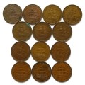 UNION 1948 TO 1960 PENNY ALL DATES (13 COINS)
