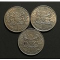 KENYA 1966+1967+1969 SHILLING (3 COINS)