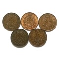UNION 1942 TO 1946 1/4  PENNY ALL DATES  (5 COINS)