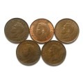 UNION 1942 TO 1946 1/4  PENNY ALL DATES  (5 COINS)