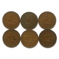UNION 1940 TO 1945 1/2  PENNY ALL DATES  (6 COINS)