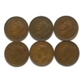 UNION 1940 TO 1945 1/2  PENNY ALL DATES  (6 COINS)