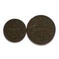 INDIA PRINCELY STATES INDORE 1/4 + 1/2 ANNA (2 COINS)