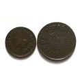 INDIA PRINCELY STATES INDORE 1/4 + 1/2 ANNA (2 COINS)